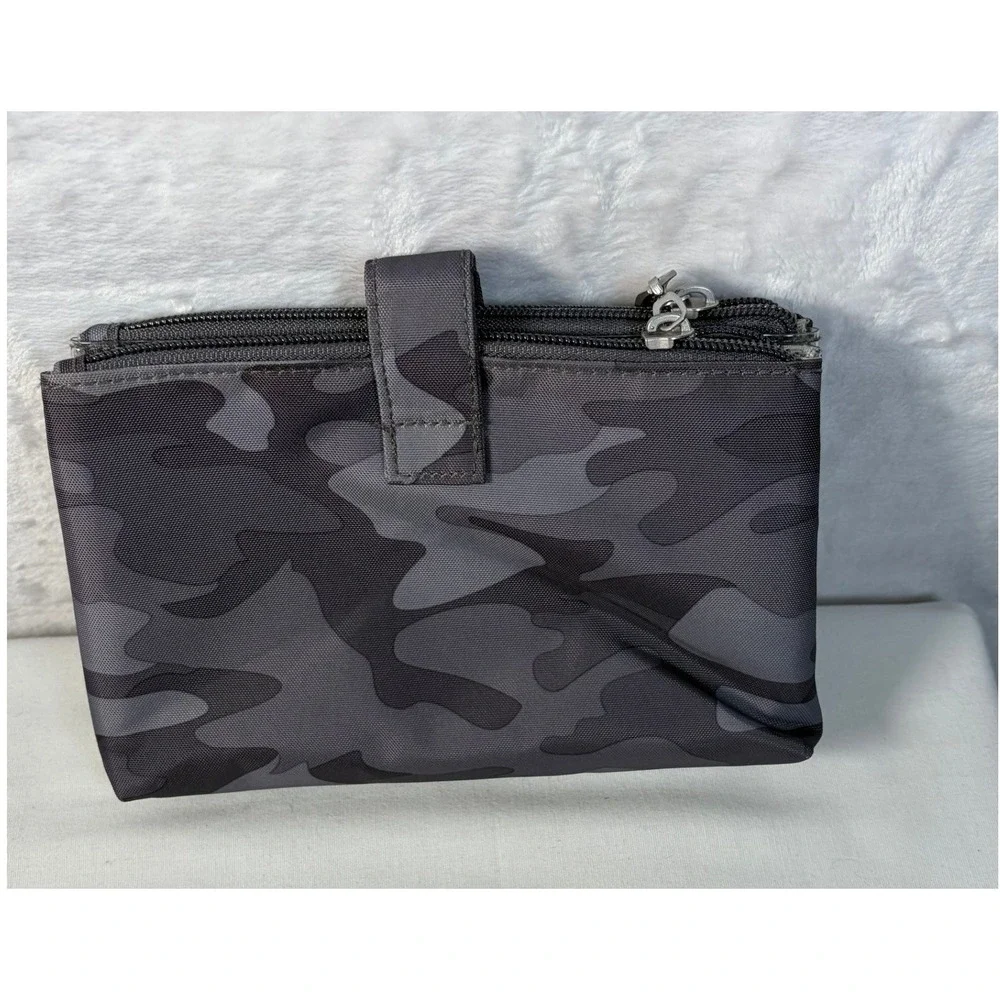 Baggallini Gray Camo Double Zip Cosmetic Toiletry Pouch Travel Bag Small